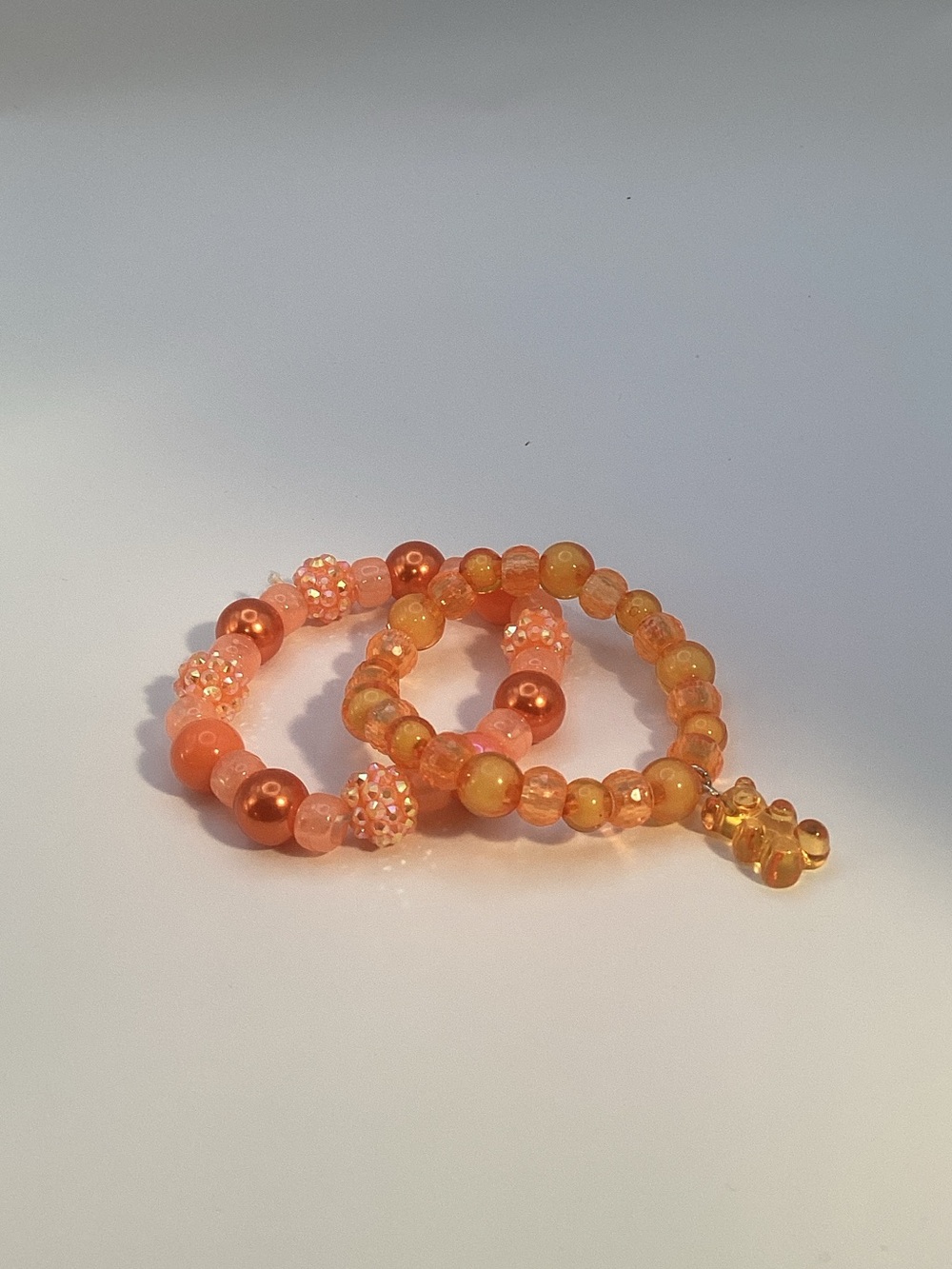 Peach & Gold Beaded Stretch Bracelets - Set of 2